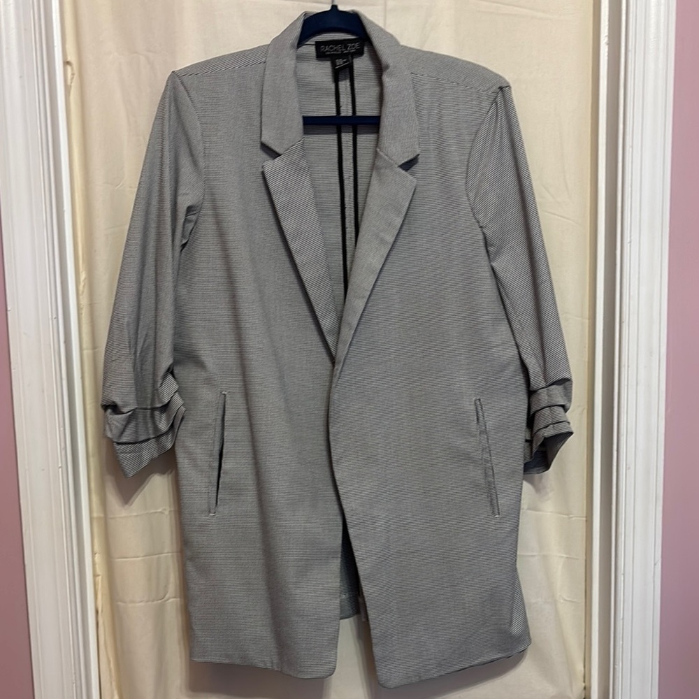 Rachel Zoe Gray Blazer with Ruched Sleeves and Boyfriend Cut